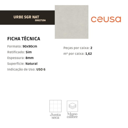 Porcelanato Ceusa Urbe Soft Gray Natural 90x90cm Retificado - Imagem principal - 839cbcdf-39c1-4be8-a876-06cd10c37b6e