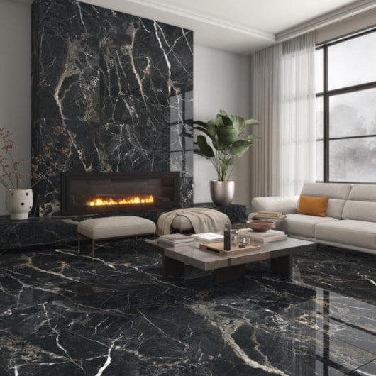 Porcelanato Damme Black Gale Polido 82x182cm Retificado - Imagem principal - 12a7a62b-1156-435b-866f-bd935562177b