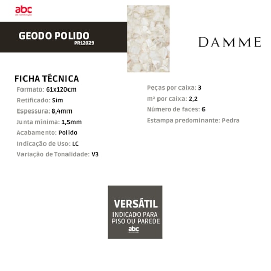 Porcelanato Damme Geodo Polido 61x120cm Retificado - Imagem principal - 4c7ed65f-577f-43bc-aa9c-909cf79a0d24