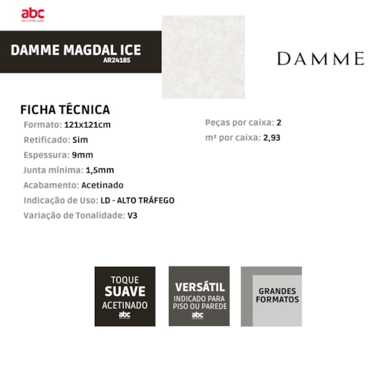 Porcelanato Damme Magdal Ice Acetinado 121x121cm Retificado - Imagem principal - a47bb603-6eb1-426e-8d58-45145ebfe50f