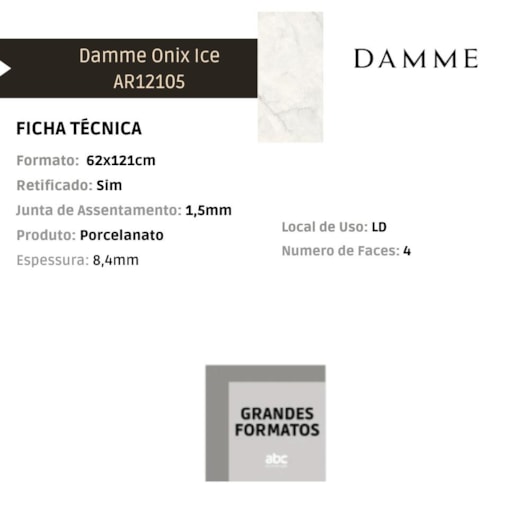 Porcelanato Damme Onix Ice Acetinado 62x121cm Retificado - Imagem principal - fc46846f-cb37-4b04-b25e-38c87cfd8eaa