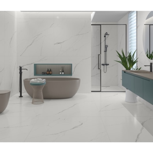 Porcelanato Damme Statuario Polido 61x120cm Retificado - Imagem principal - 497be2e6-29db-41b8-82ed-76b2f169bdf5