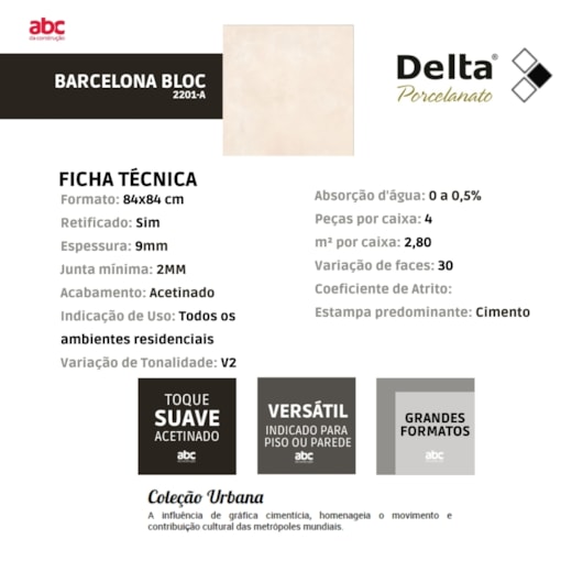 Porcelanato Delta Barcelona Arena Bege Acetinado 84x84cm Retificado  - Imagem principal - b1c0e086-62b4-40ae-ace1-806e39287343