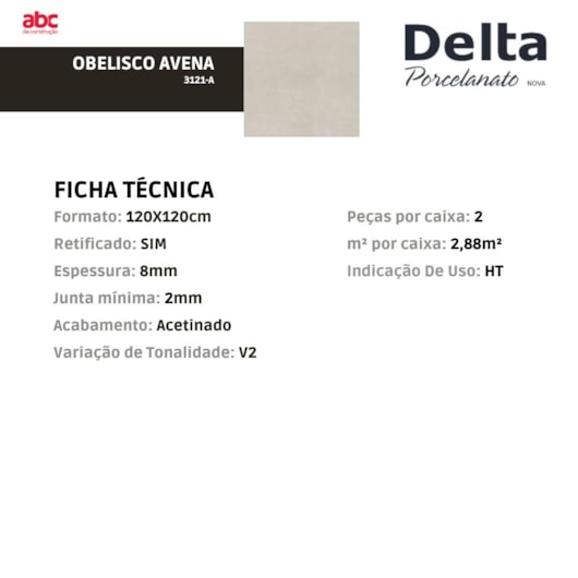 Porcelanato Delta Obelisco Avena Acetinado 120x120cm Retificado - Imagem principal - 94e2eed8-e3a1-4572-aa73-57a751b6390f
