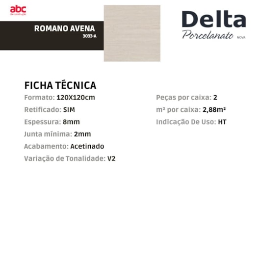 Porcelanato Delta Romano Avena Acetinado 120x120cm Retificado - Imagem principal - b95992c7-b6ba-430d-aa44-b5f42e1104e5