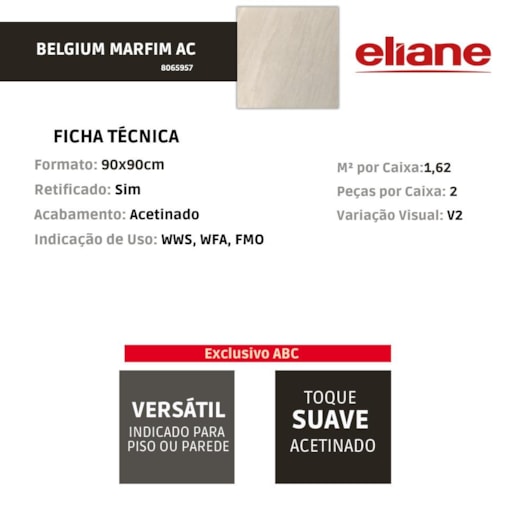 Porcelanato Eliane Belgium Marfim Acetinado 90x90cm Retificado - Imagem principal - df1e1b23-c2df-4053-8683-7b93244c7b30