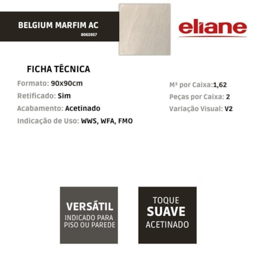 Porcelanato Eliane Belgium Marfim Acetinado 90x90cm Retificado - Imagem principal - 86cd2409-c88b-4261-9467-2761d32720c2