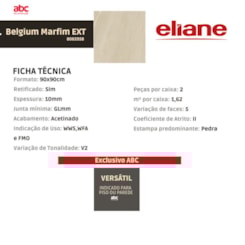 Porcelanato Eliane Belgium Marfim Externo 90x90cm Retificado