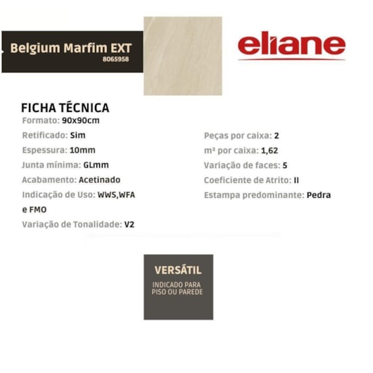 Porcelanato Eliane Belgium Marfim Externo 90x90cm Retificado - Imagem principal - 4d64b59d-b81e-466c-8ec9-6945050e8a58