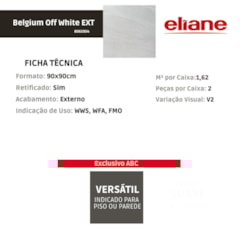 Porcelanato Eliane Belgium Off White Externo 90x90cm Retificado