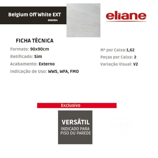 Porcelanato Eliane Belgium Off White Externo 90x90cm Retificado - Imagem principal - 8c7fafd4-7cc8-409b-a936-e63e52a5d7f7
