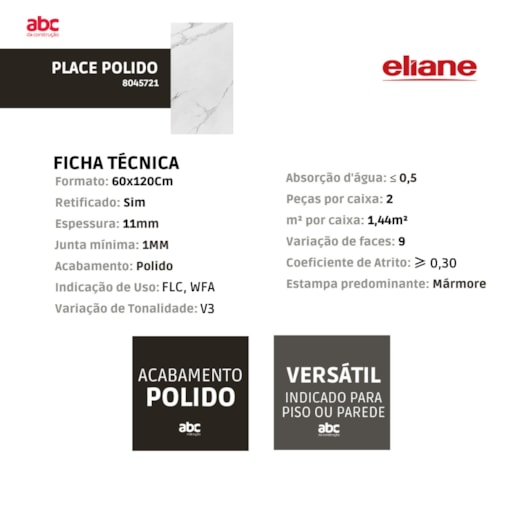 Porcelanato Eliane Place Polido Mármore 60x120cm Retificado  - Imagem principal - edd5bcb1-a141-4ce7-a629-128d152d954a