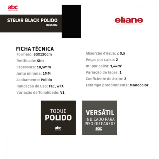 Porcelanato Eliane Stelar Black Polido 60x120cm Retificado - Imagem principal - ab806f12-d074-4563-b84d-6580158f1eeb