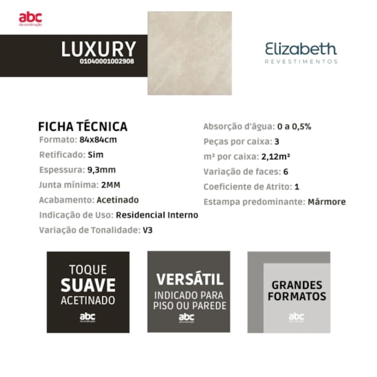 Porcelanato Elizabeth Luxury Acetinado Bege 84x84cm Retificado  - Imagem principal - 8d623a4c-2266-4591-a54a-99cf4841b946