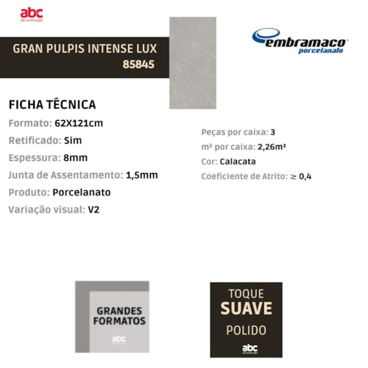 Porcelanato Embramaco Gran Pulpis Intense Lux 62x121cm Retificado - Imagem principal - e66a8c97-aa0f-4637-9c68-18fd3c1b7b22