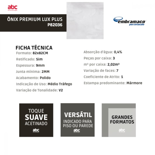 Porcelanato Embramaco Ônix Premium Lux Plus Polido Branco 82x82cm Retificado  - Imagem principal - bf57ad2c-3886-4255-a9fa-926d9288fd9e