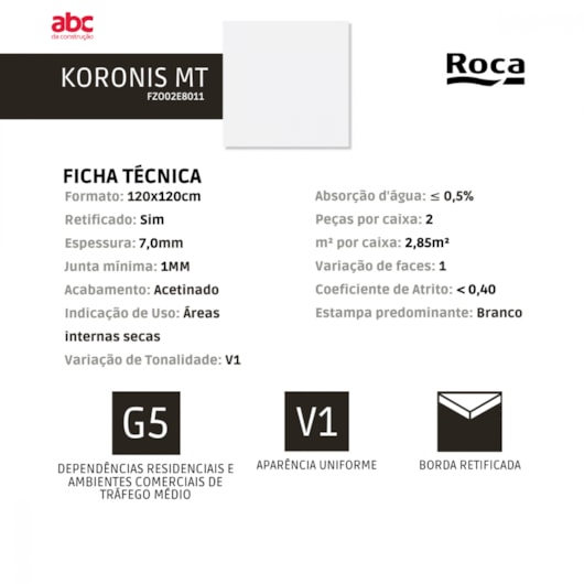 Porcelanato Esmaltado 120x120cm Retificado Koronis Acetinado Roca - Imagem principal - c77d1210-66e2-4779-96ff-54bc241aa07b