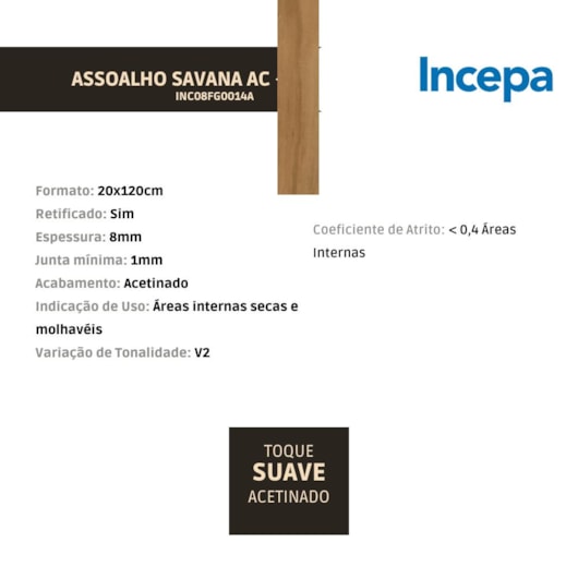 Porcelanato Incepa Assoalho Savana Acetinado 20x120cm Retificado - Imagem principal - 29ead340-ba7d-4e3d-9770-b78b321528ee