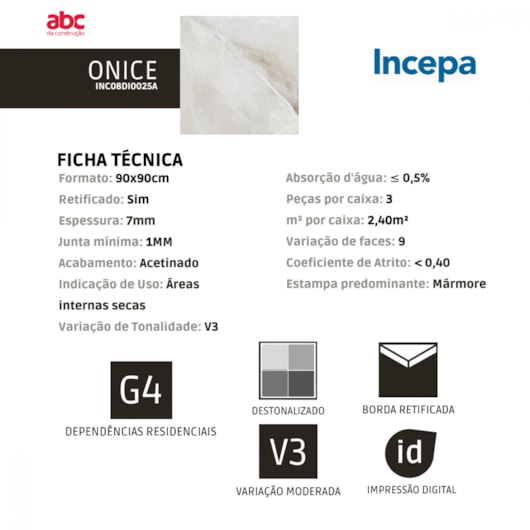 Porcelanato Incepa Onice Acetinado 7mm 90x90cm Retificado - Imagem principal - 31806d0b-5b65-43c8-9013-132490791040