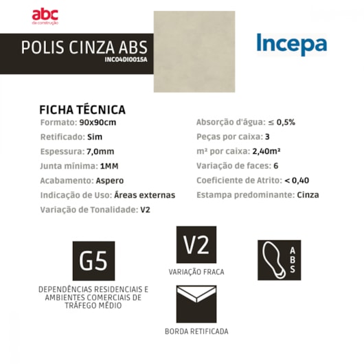 Porcelanato Incepa Polis Cinza Externo 90x90cm Retificado - Imagem principal - cf939b6a-aff8-49c6-9acb-f43acbeadfb7