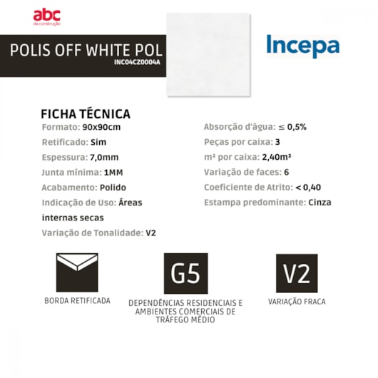 Porcelanato Incepa Polis Off White Polido 90x90cm Retificado - Imagem principal - a526728d-ebdb-40b6-a824-58ce01f77d4a