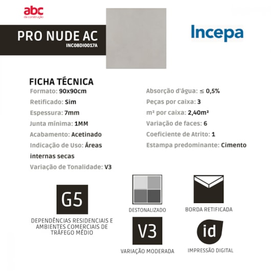 Porcelanato Incepa Pro Nude Acetinado 7mm 90x90cm Retificado - Imagem principal - 22d733f8-2e1f-4936-84ae-d3c5e9965d0e