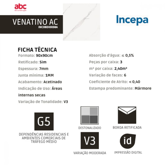 Porcelanato Incepa Venatino Acetinado 7mm 90x90cm Retificado - Imagem principal - efb8f817-c1d5-4a65-9880-33c28f27578e