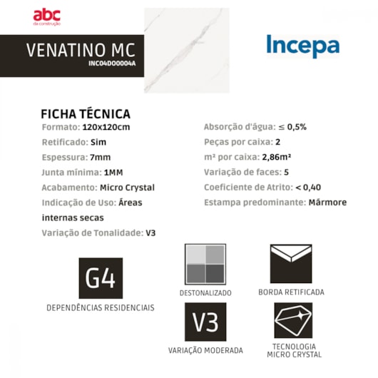 Porcelanato Incepa Venatino Micro Crystal 120x120cm Retificado - Imagem principal - 2bfe6f3c-9879-472d-af9d-392191303889