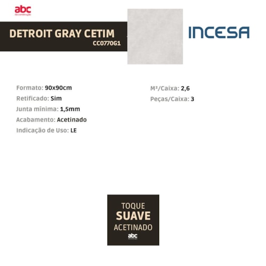 Porcelanato Incesa Detroit Gray Cetim Acetinado 90x90cm Retificado - Imagem principal - 431c0371-336b-41d3-9e6e-8be30da54ce7