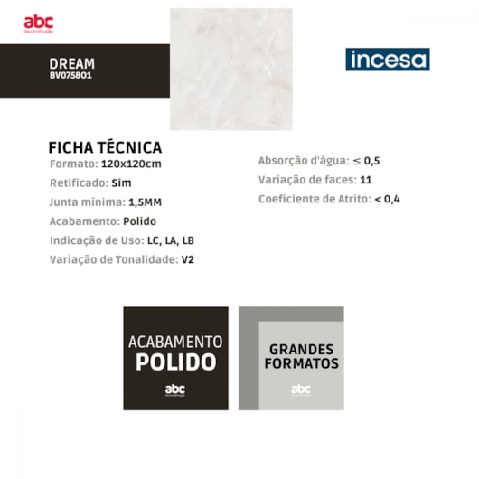 Porcelanato Incesa Dream 120x120cm Retificado - Imagem principal - cbcb6f15-0d7f-470b-807e-f29d6624401b