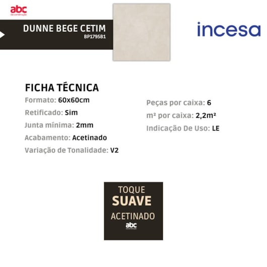 Porcelanato Incesa Dunne Bege Cetim 60x60cm Retificado - Imagem principal - 1c8bc5d3-7602-4283-acee-8d67733d116f