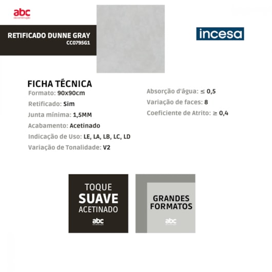 Porcelanato Incesa Dunne Gray 90x90cm Retificado - Imagem principal - beecaff2-f4be-48ab-8fef-217a285ab68d