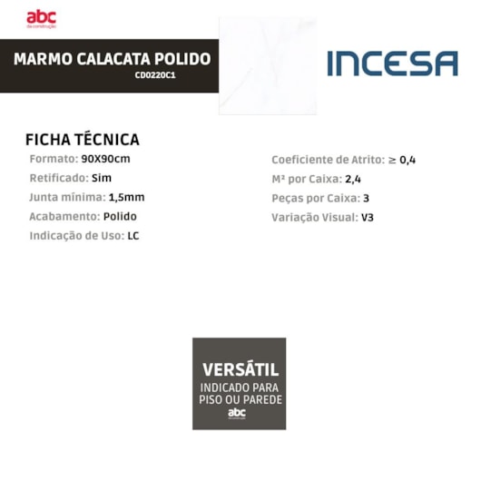 Porcelanato Incesa Marmo Calacata Polido 90x90cm Retificado - Imagem principal - e72831f9-0120-4805-81f7-af011bb04652