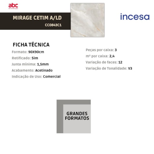 Porcelanato Incesa Mirage Cetim 90x90cm Retificado - Imagem principal - be7e0e1e-4c2f-4a8e-a88f-70a2df8f32fa