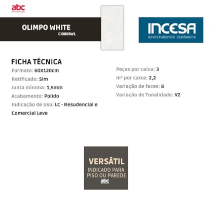 Porcelanato Incesa Olimpo White Polido 60x120cm Retificado