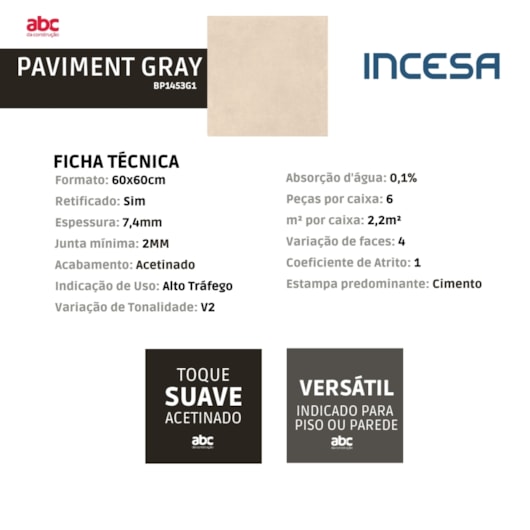 Porcelanato Incesa Paviment Bege Acetinado 60x60cm Retificado  - Imagem principal - dd292a9a-15a2-4447-a9e4-f8ac3aaf4092