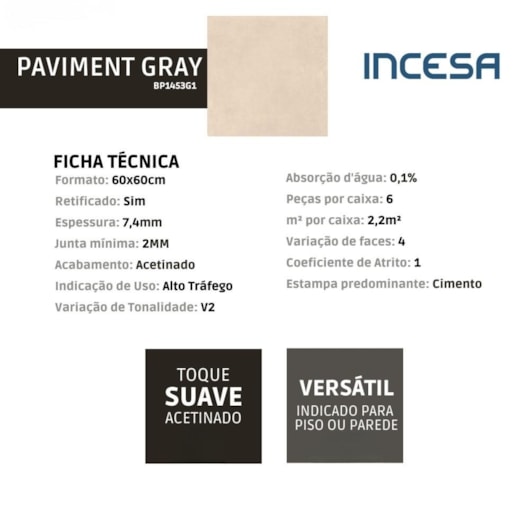 Porcelanato Incesa Paviment Bege Acetinado 60x60cm Retificado - Imagem principal - 0bb6e81c-8e4a-4c6d-bc57-9ee88bd2db0b