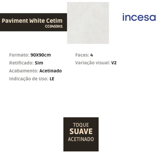 Porcelanato Incesa Paviment White Cetim Acetinado 90x90cm Retificado - Imagem principal - c27745bb-2917-4268-88ba-702de7a5e581