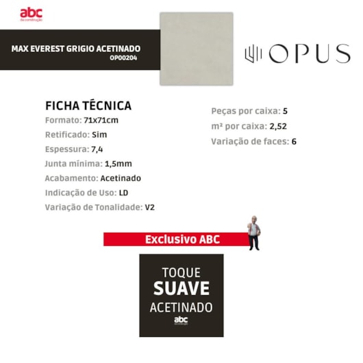 Porcelanato Opus Max Everest Acetinado Grigio 71x71cm Retificado - Imagem principal - 43a29ea4-c629-497b-89c5-52cc437ffb04