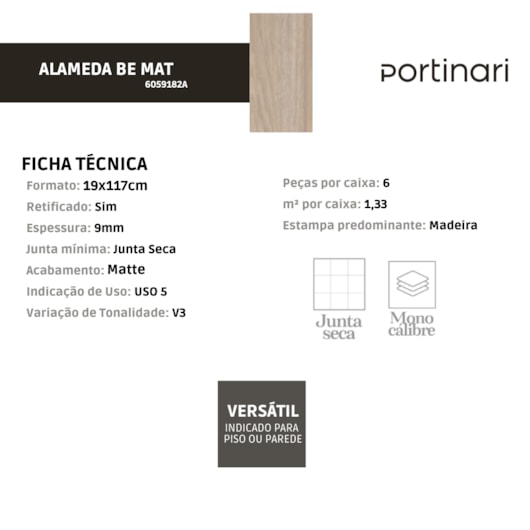 Porcelanato Portinari Alameda Be Matte 19x117cm Retificado  - Imagem principal - eac0c195-dfee-42b4-8d13-c81e61cede2a