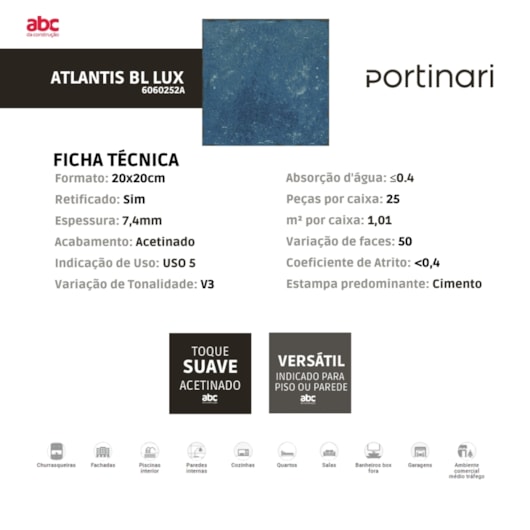 Porcelanato Portinari Atlantis Bl Lux 20x20cm Bold - Imagem principal - 22f6df64-1672-48fa-a95a-3b9c3d63ed49