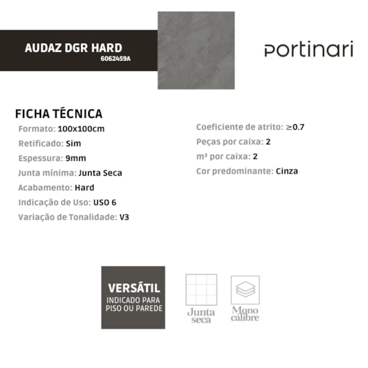 Porcelanato Portinari Audaz Dgr Hard 100x100cm Retificado - Imagem principal - 667986f3-c2d8-43ed-9157-697a0bb41178