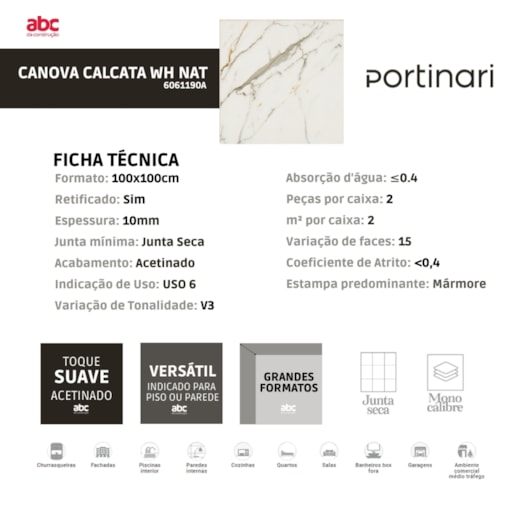 Porcelanato Portinari Canova Calacata Wh Natural 100x100cm Retificado - Imagem principal - 28ee3671-1220-453e-bd6d-88d30013ec73