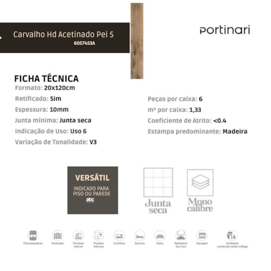 Porcelanato Portinari Carvalho Hd Acetinado 20x120cm Retificado - Imagem principal - 0f931e9f-1999-449d-a250-d8b4f7c6f2ff