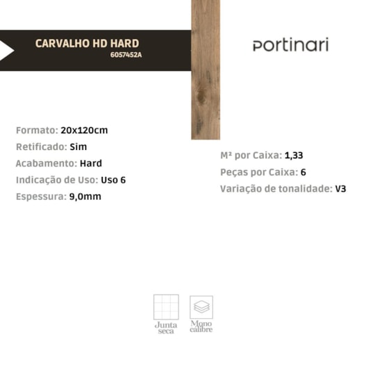 Porcelanato Portinari Carvalho Hd Hard 20x120cm Retificado - Imagem principal - 6346ed4c-95a5-4220-8164-e3cb4e721de5