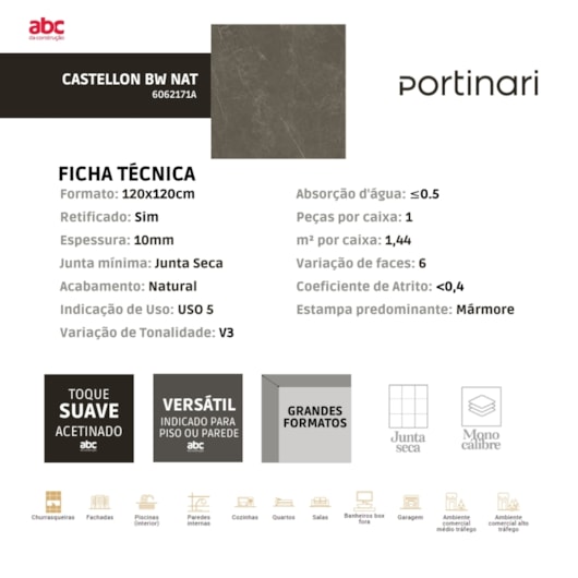 Porcelanato Portinari Castellon Bw Natural 120x120cm Retificado - Imagem principal - ef4409fb-845e-41ae-b2d3-ffdf6b77108a