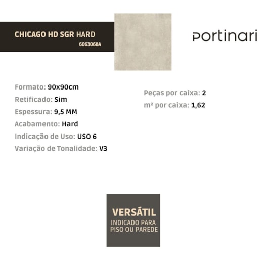 Porcelanato Portinari Chicago Hd Soft Gray Hard 90x90cm Retificado - Imagem principal - 8135d176-b448-4af3-9aca-1626ee88dbd0