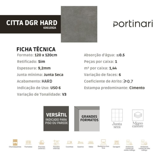 Porcelanato Portinari Citta Dgr Externo 120x120cm Retificado - Imagem principal - f8b0f3dd-871d-4a16-a877-2204b80f5e82