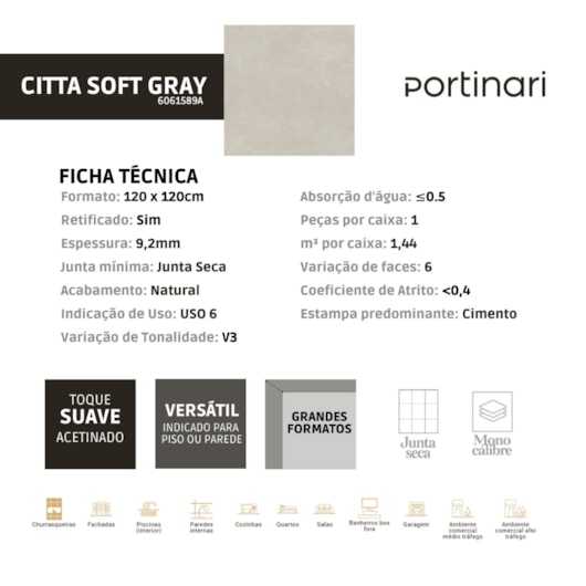 Porcelanato Portinari Citta Sgr Natural 120x120cm Retificado - Imagem principal - 58e445ac-13ed-4eb3-9b30-90d75191cb3d