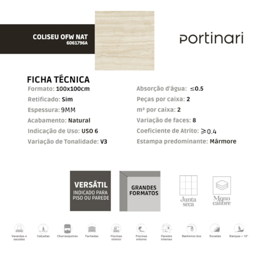 Porcelanato Portinari Coliseu Ofw Natural 100x100cm Retificado - Imagem principal - df5e1db8-3b2c-475e-ad09-45a4658f6de5